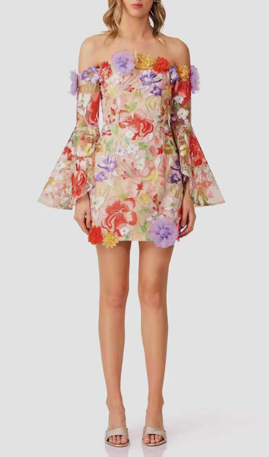 Fashionslee Women Iga Flower Embroidery Long Sleeve Mini Dress