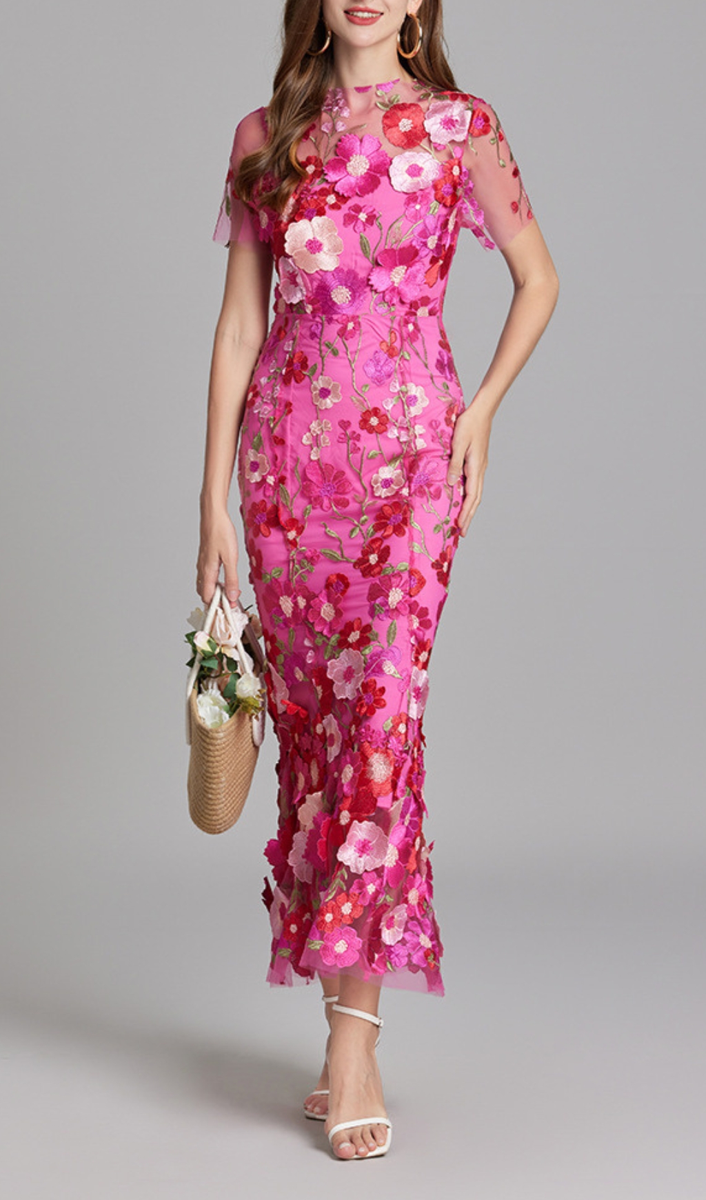d665402fde43b88a7959ea44ca55aacd.jpg Fashionslee Women Carol Rose Red Floral Embroidery Mesh Fishtail Midi Dress