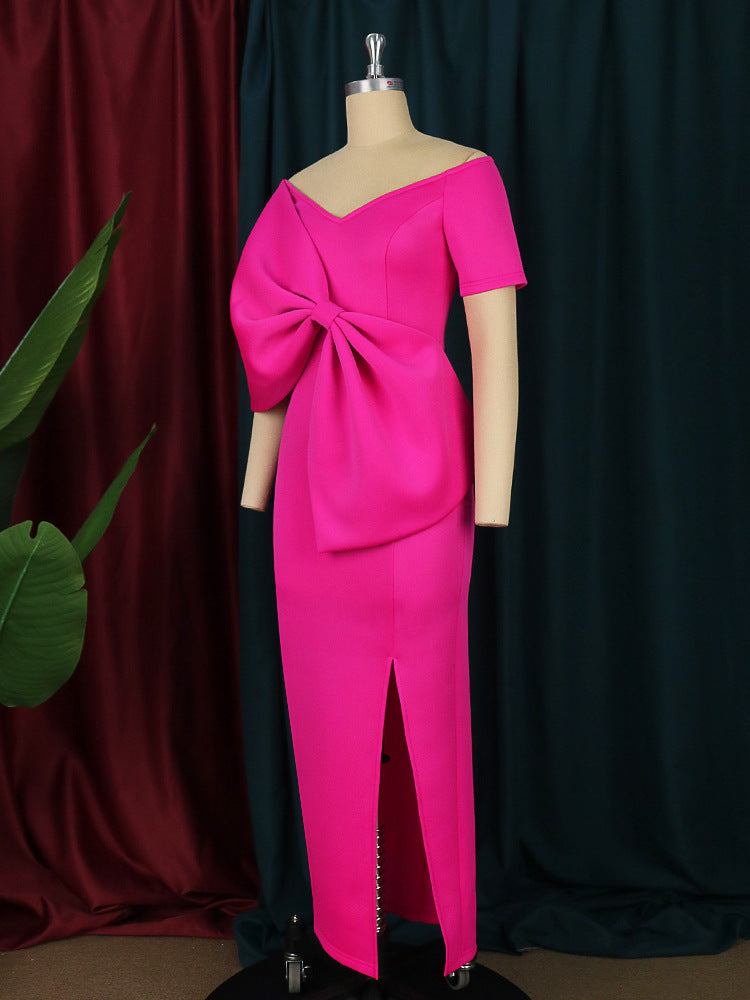 Fashionslee Women Ambrosine Pink Bow-Knot Midi Dress