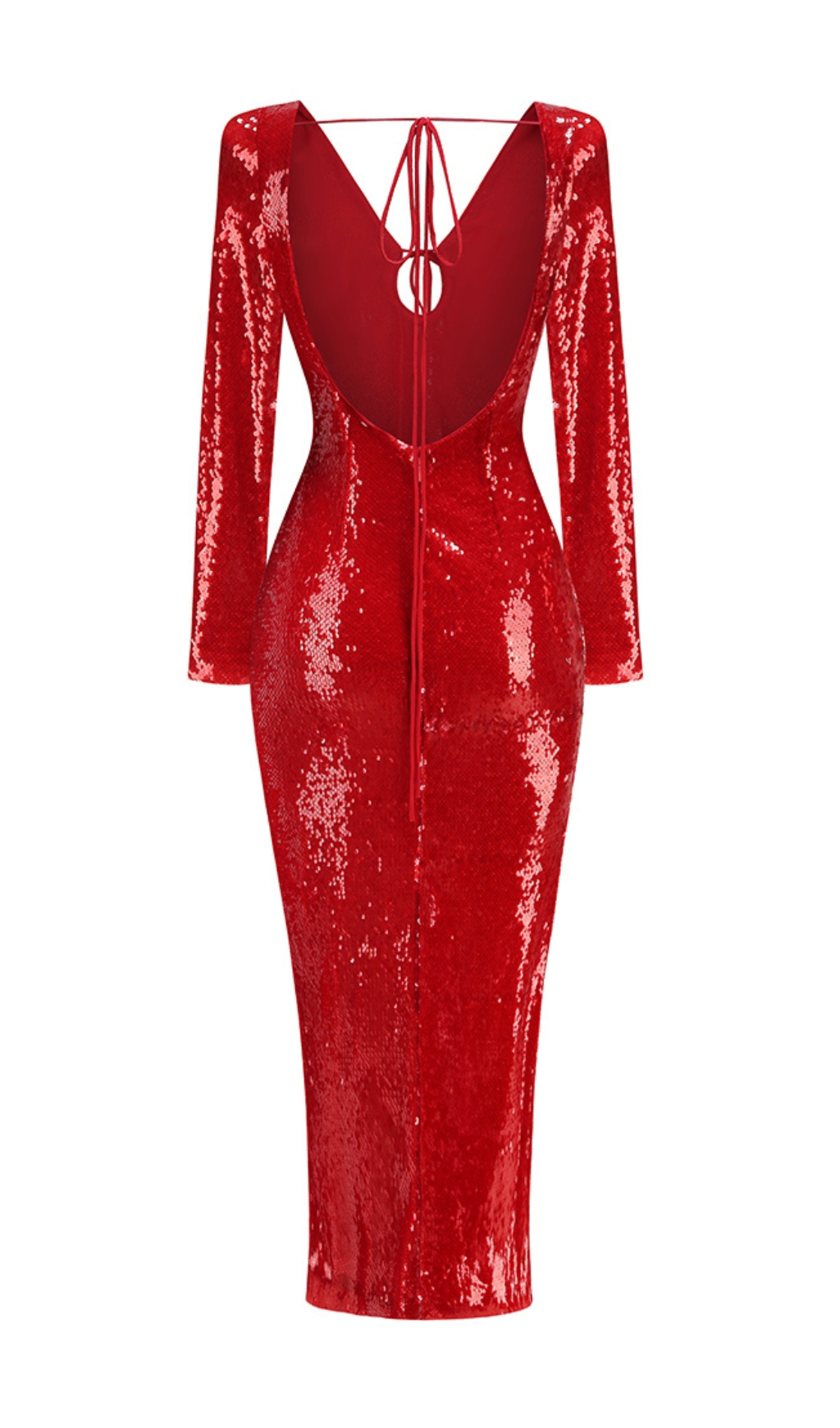 Fashionslee Women Betsy Red Long Sleeve Sequin Midi Dress