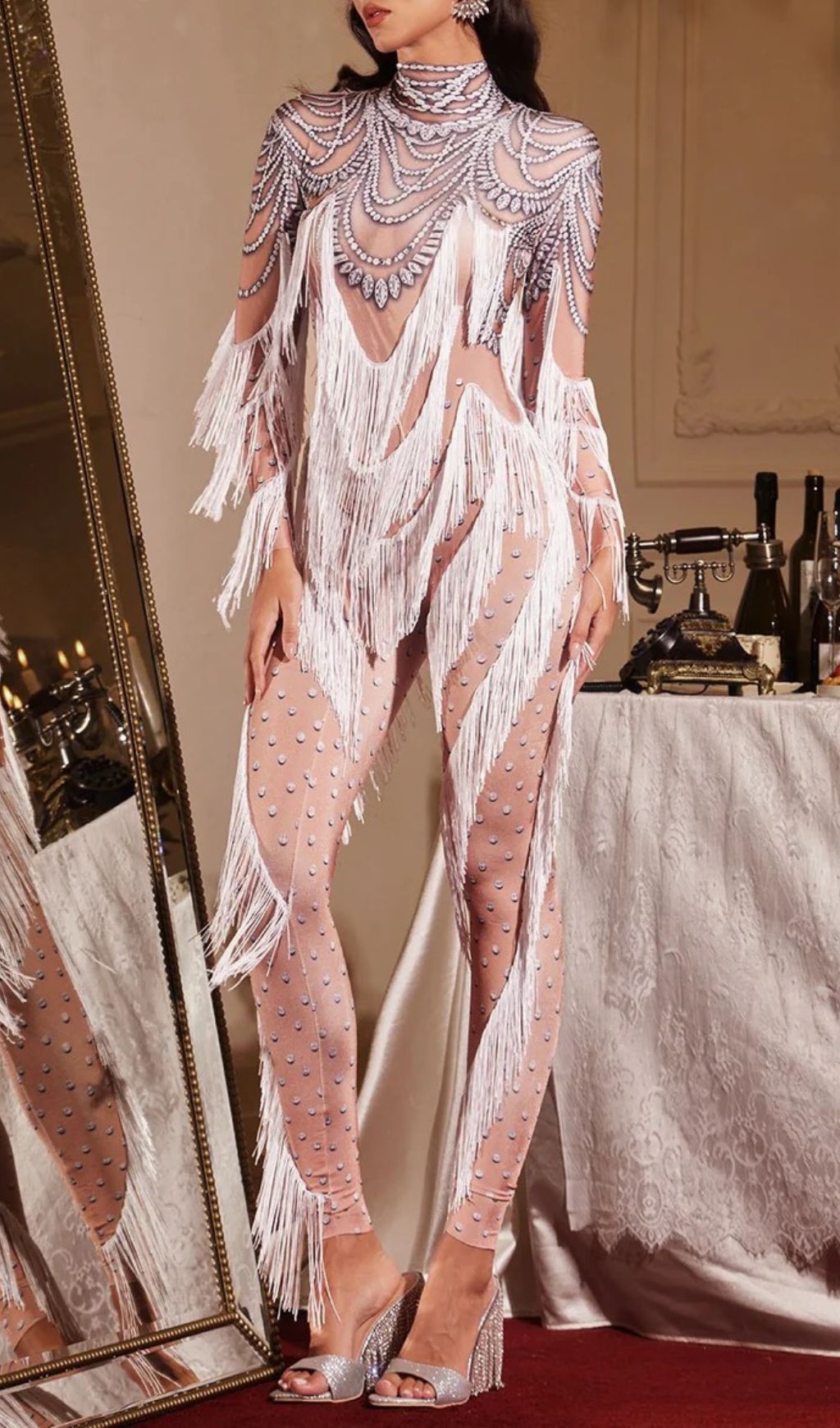 Fashionslee Women Firdaus Long Sleeve Fringe Jumpsuit