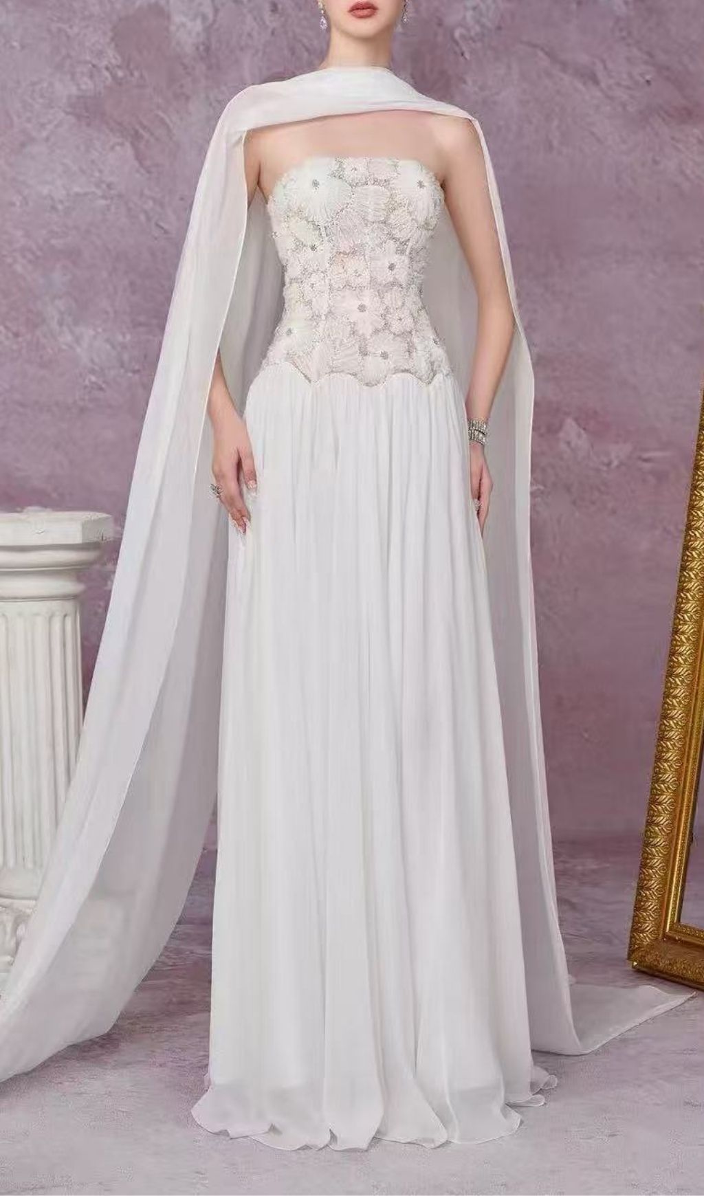 Fashionslee Women Kenley White Strapless Flower Maxi Dress