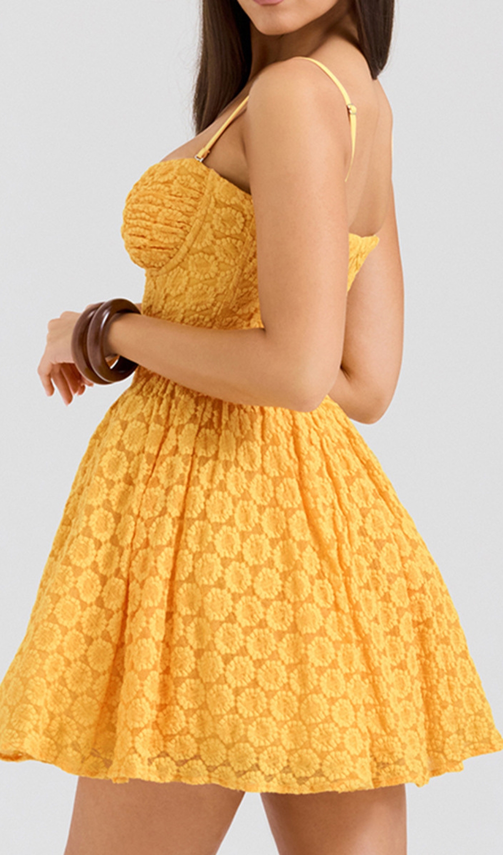 Fashionslee Women Diantha Yellow Lace Corset Mini Dress