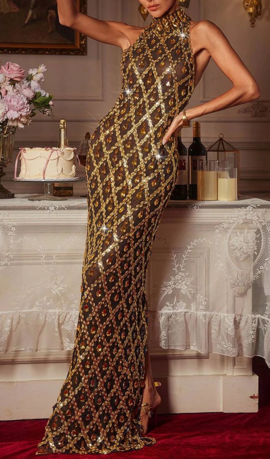 d6b68cde51486c4b2b43caaaa57601bf.jpg Fashionslee Women Liora Sequin Crystal Maxi Dress In Gold