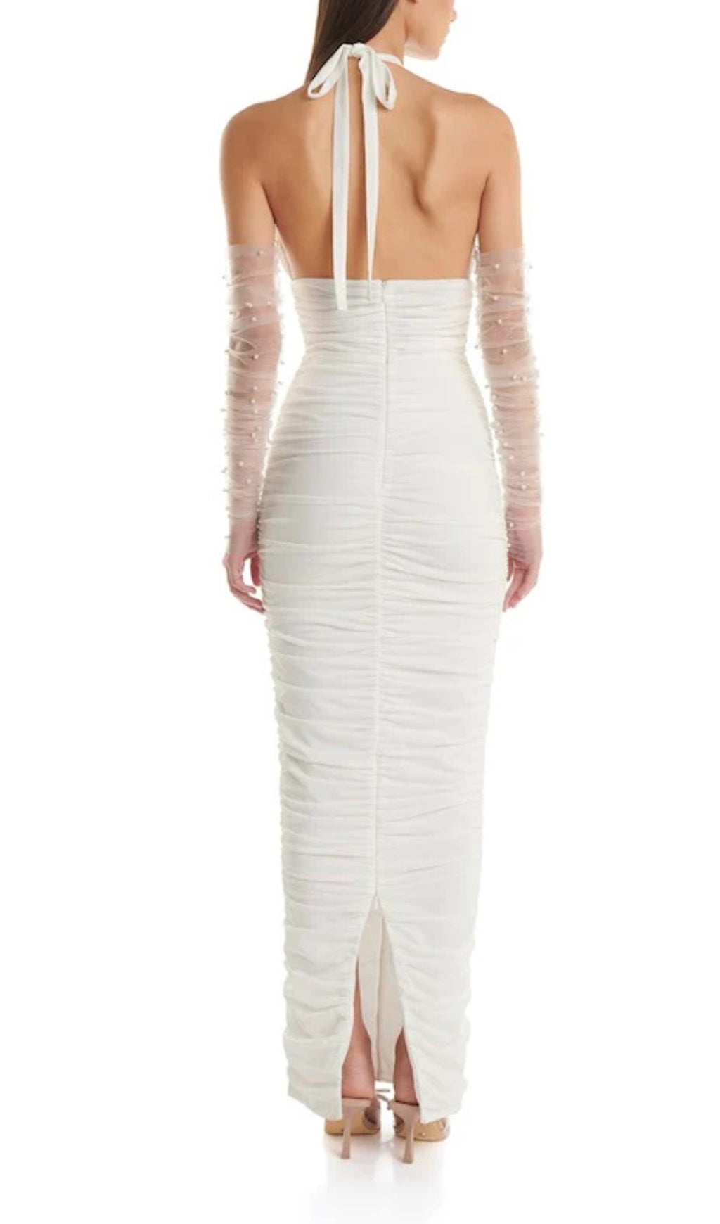 Fashionslee Women White 3D Floral Circle Neck Bandage Maxi Dress