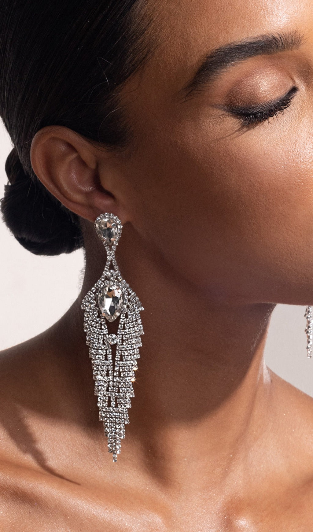 Fashionslee Women Silver Diamante Tassel Teardrop Drop Earrings