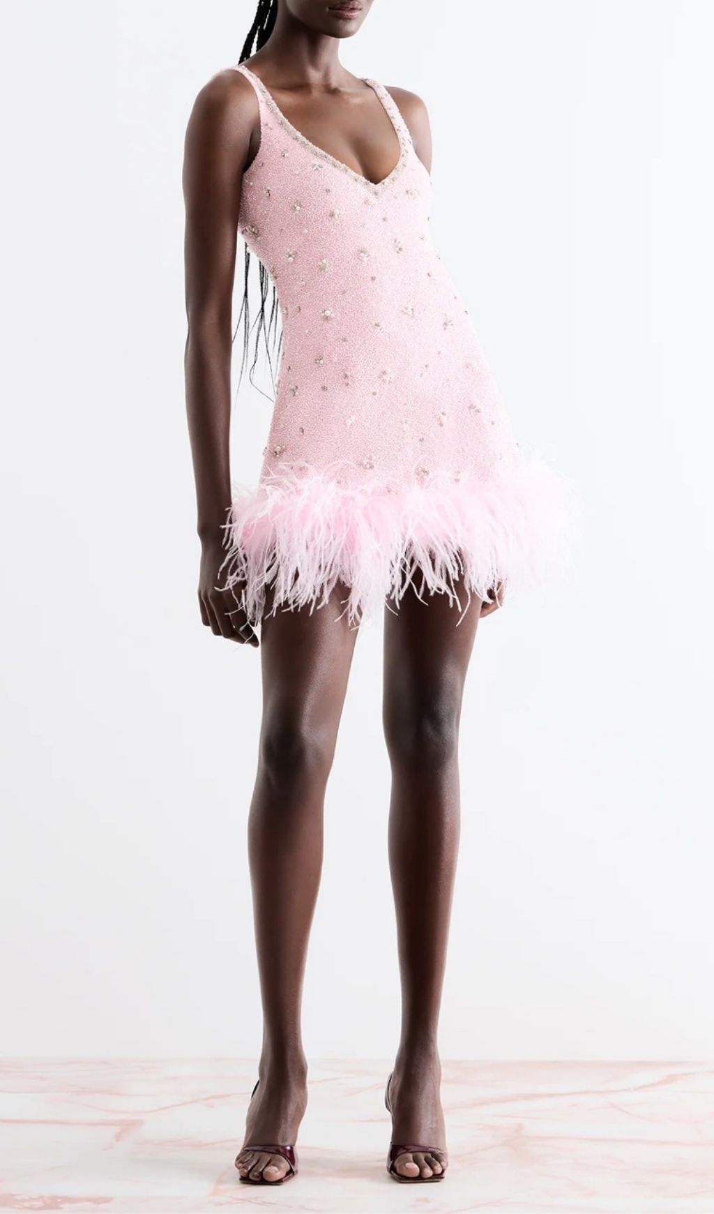 Fashionslee Women Kiah Pink Strappy Feather Mini Dress