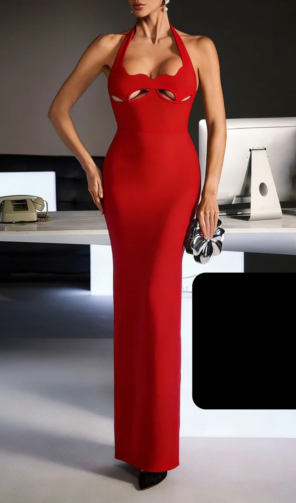 Fashionslee Women Ferid Halterneck Cutout Bandage Maxi Dress In Red