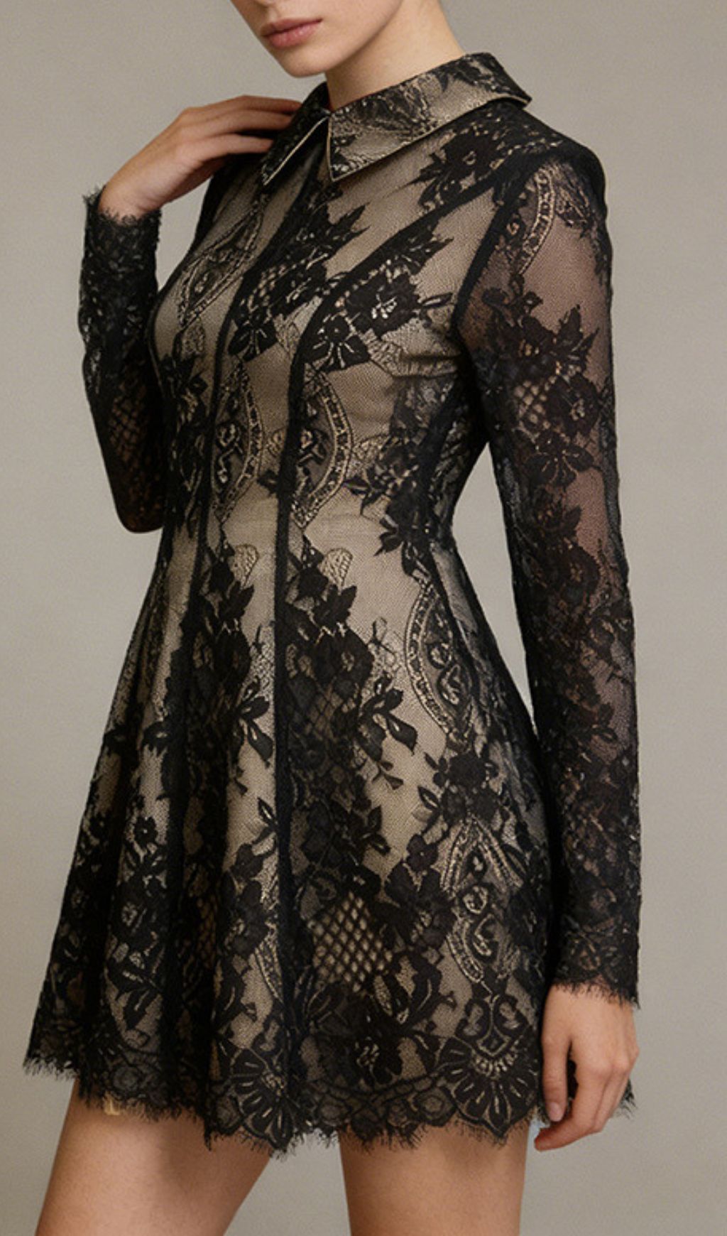 Fashionslee Women Jasiri Black Lace Long Sleeve Mini Dress