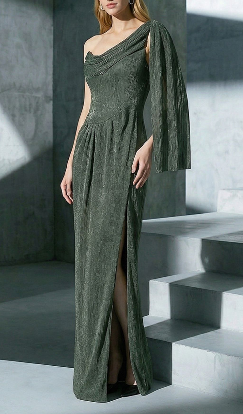 VIRAL OLIVE ONE-SHOULDER MAXI DRESS - OWNCI