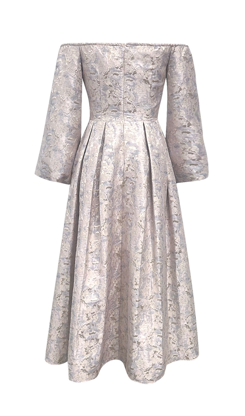 Fashionslee Women Bell Puff Sleeve Jacquard Maxi Dress