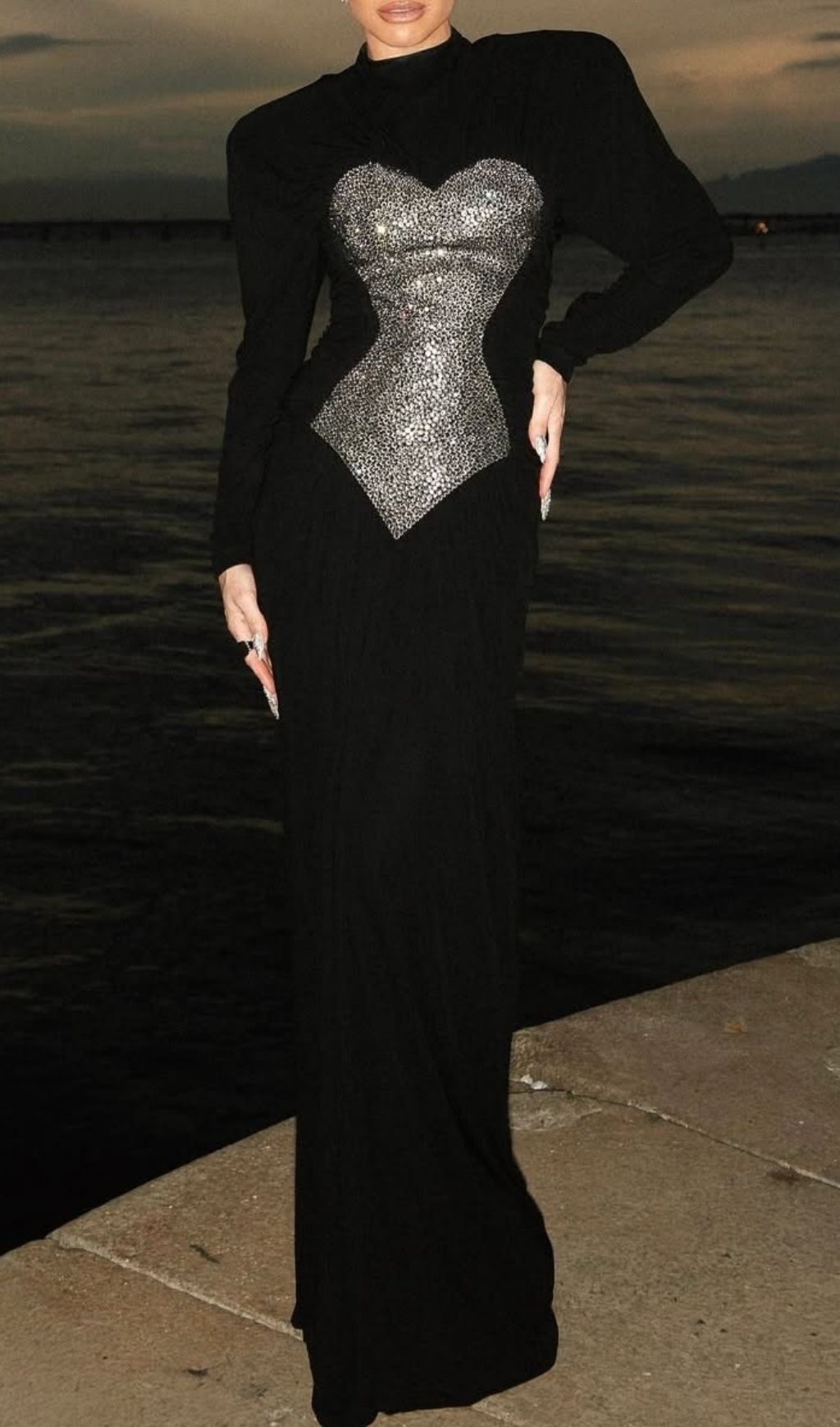 d7a147e229a6fe83a653ce949dc91338.jpg Fashionslee Women Katalina Black Diamante Long Sleeve Ruched Maxi Dress