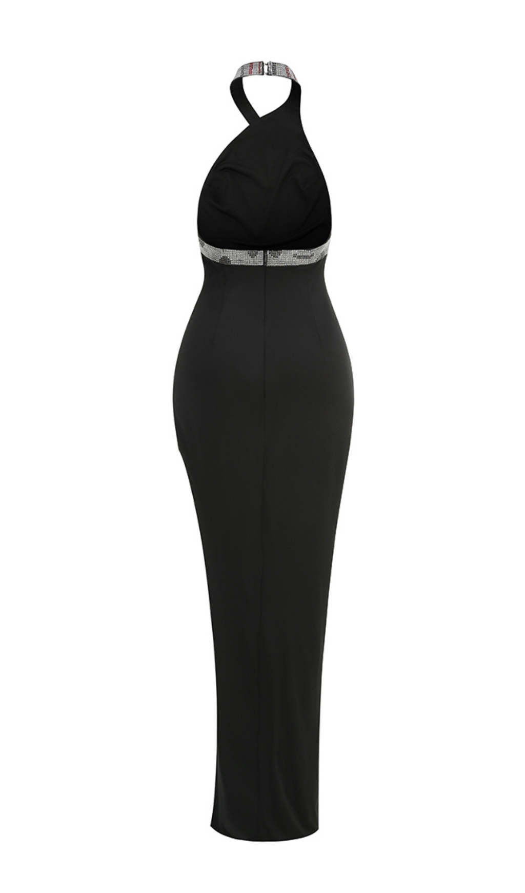 VIRAL BLACK HALTER CRYSTAL SNAKE MAXI DRESS - OWNCI