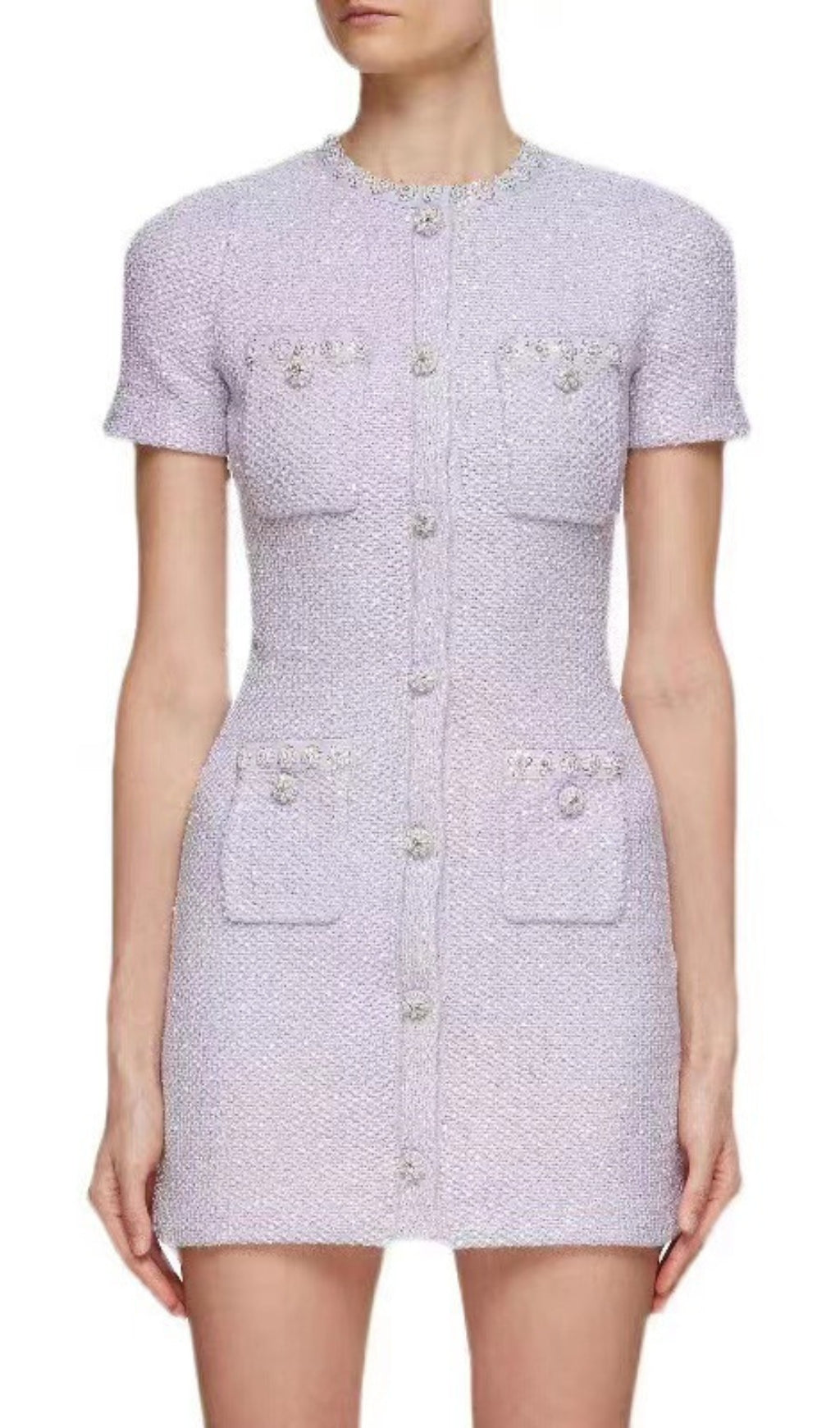Fashionslee Women Crystal-Embellished Button Mini Dress In Lilac