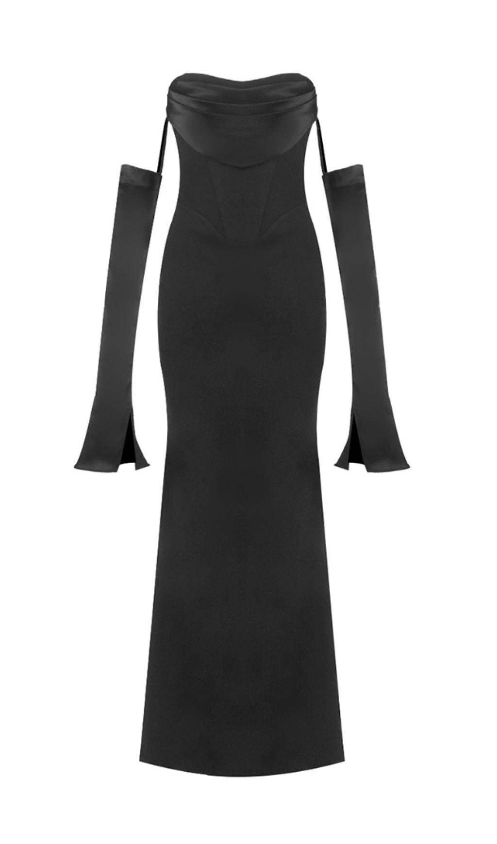 Fashionslee Women Deliz Black Long Sleeve Strapless Draped Maxi Dress