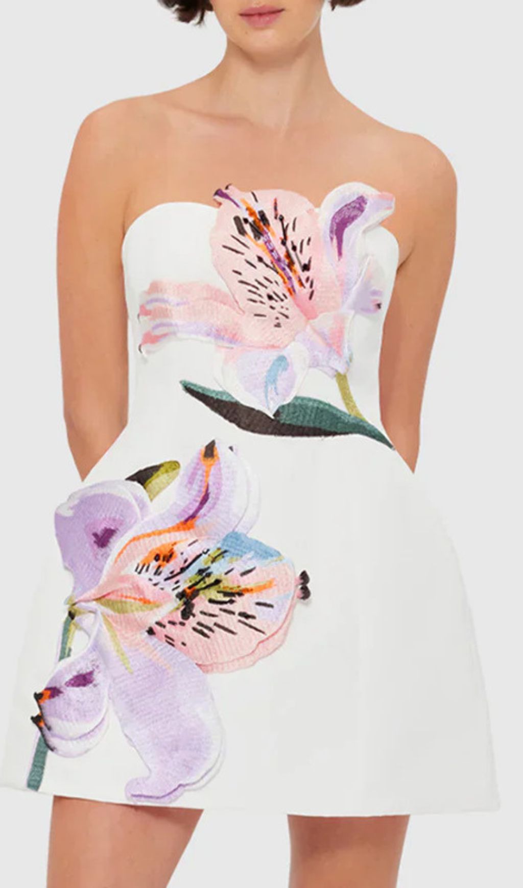 Fashionslee Women Huy White Strapless Flower Mini Dress