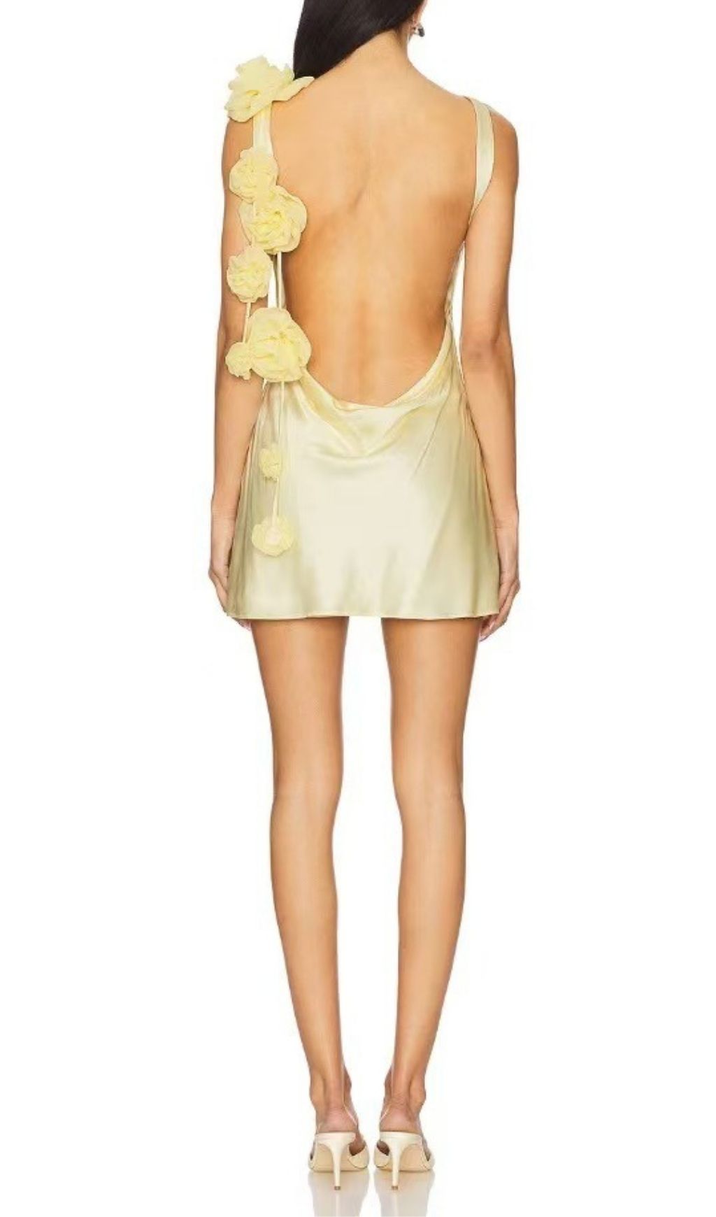 Fashionslee Women Kelli Yellow Flower Backless Mini Dress
