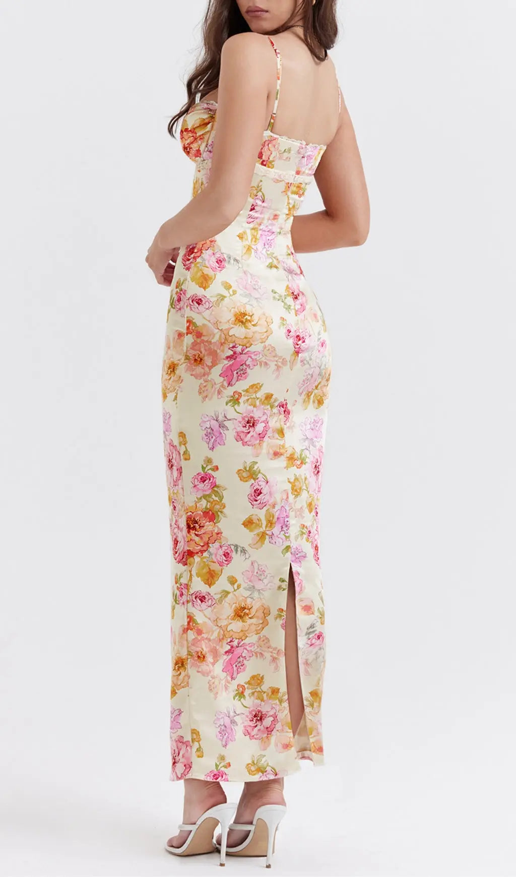 Fashionslee Women Ivory Floral Maxi Dress