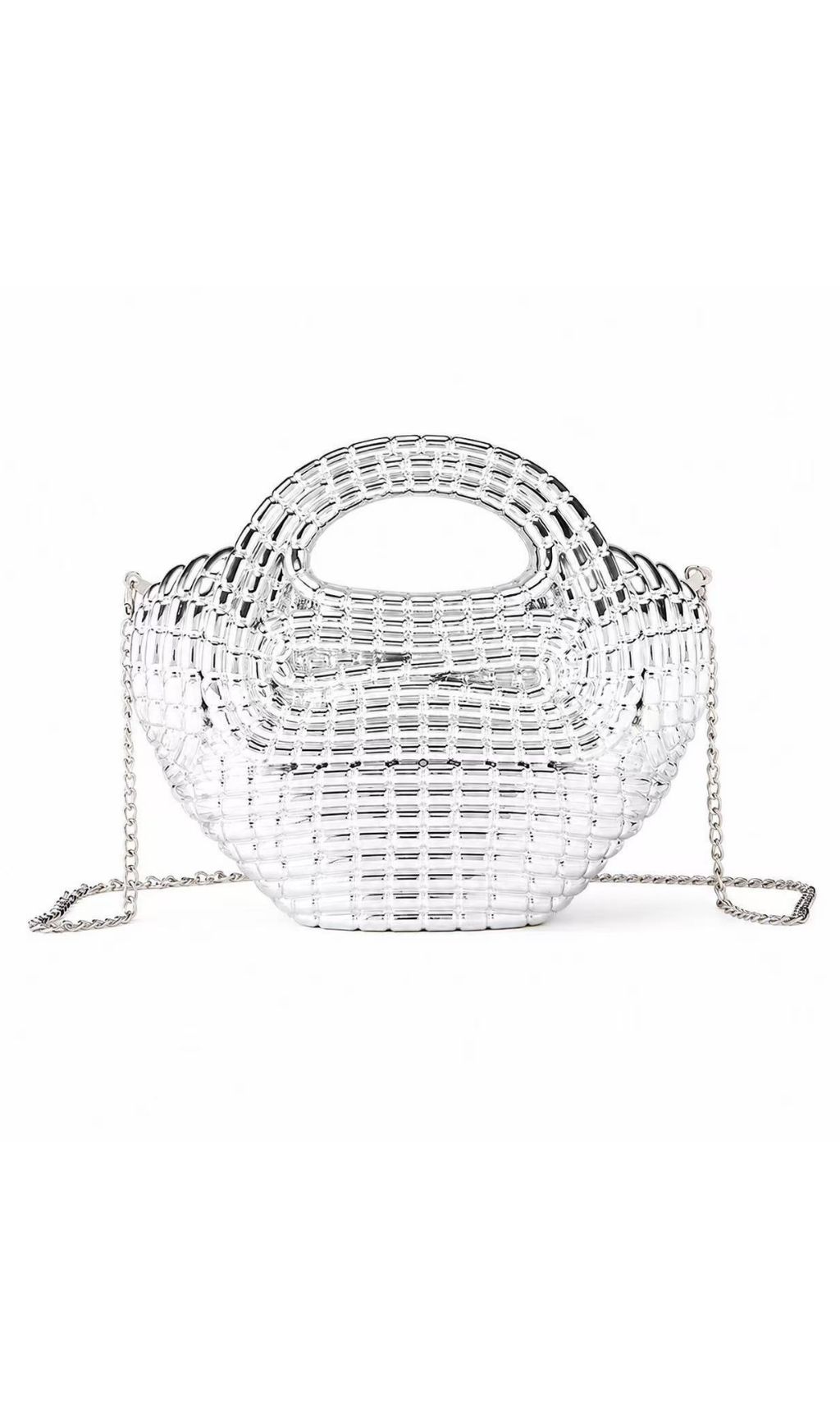 Fashionslee Women Raxelyn Silver Sculpted Grid Bag