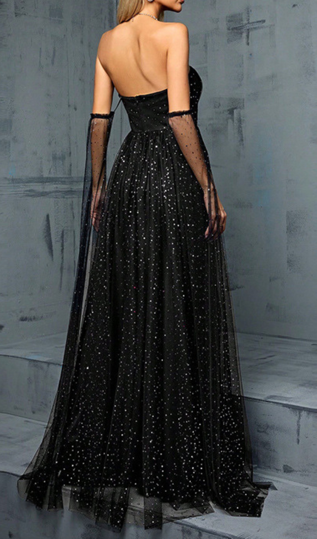 Fashionslee Women Darya Black Sequin Slit Maxi Dress