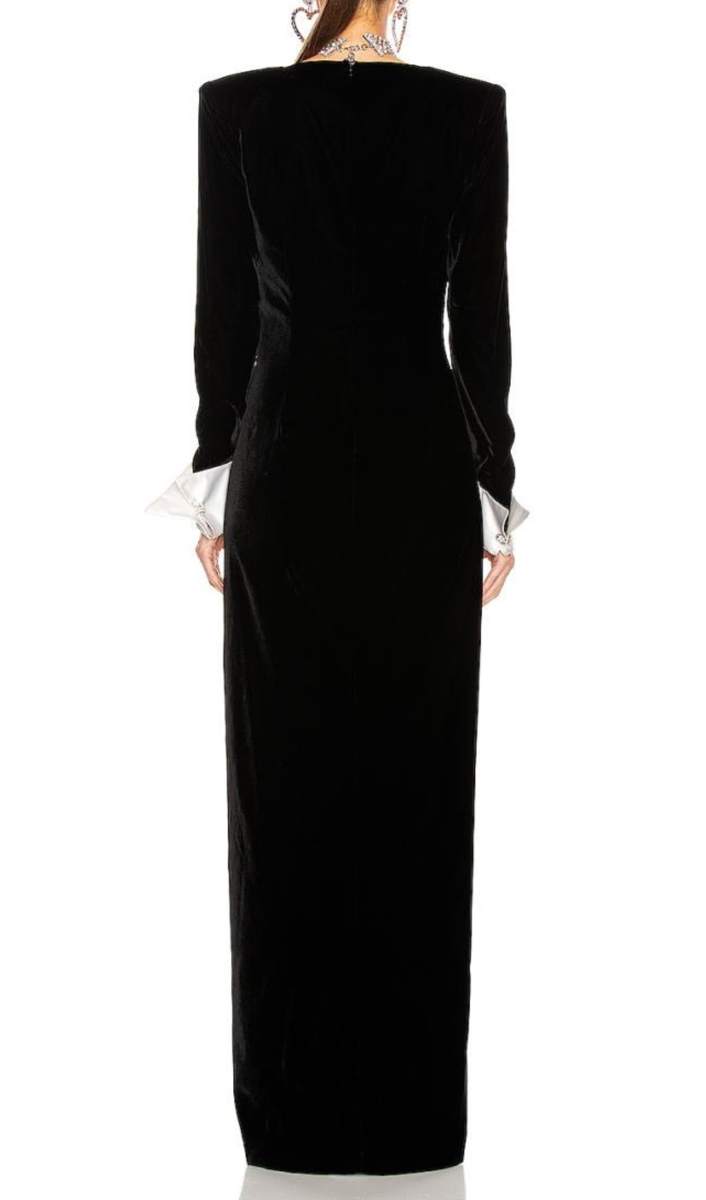 Fashionslee Women Crown Black Long Sleeve V-Neck Maxi Dress