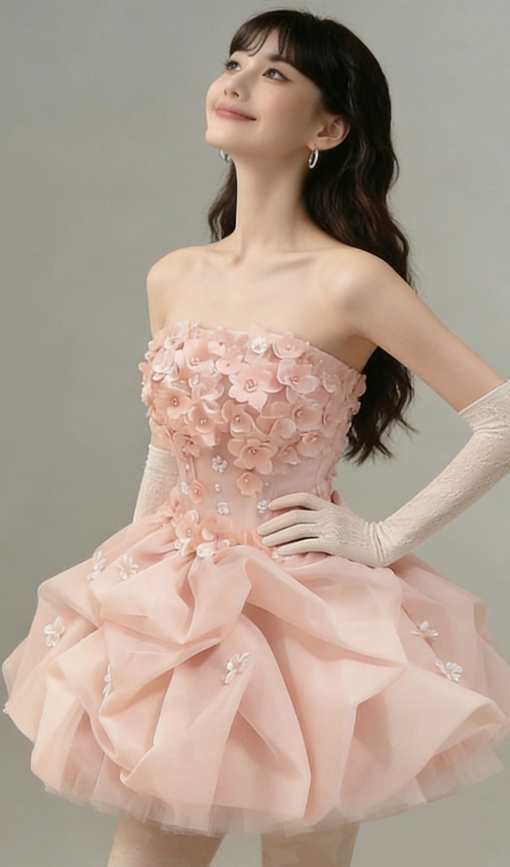 Fashionslee Women Krista Pink Strapless Flower Mini Dress