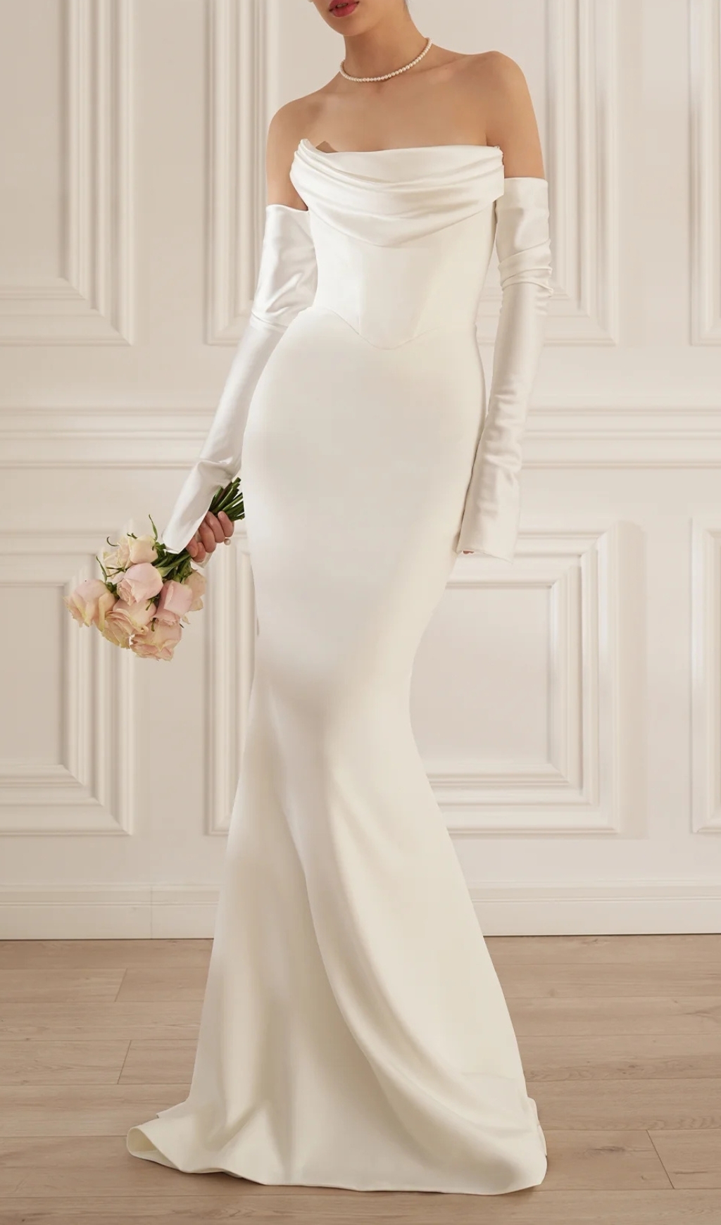 Fashionslee Women Deliz White Off-Shoulder Long Sleeve Wedding Dress