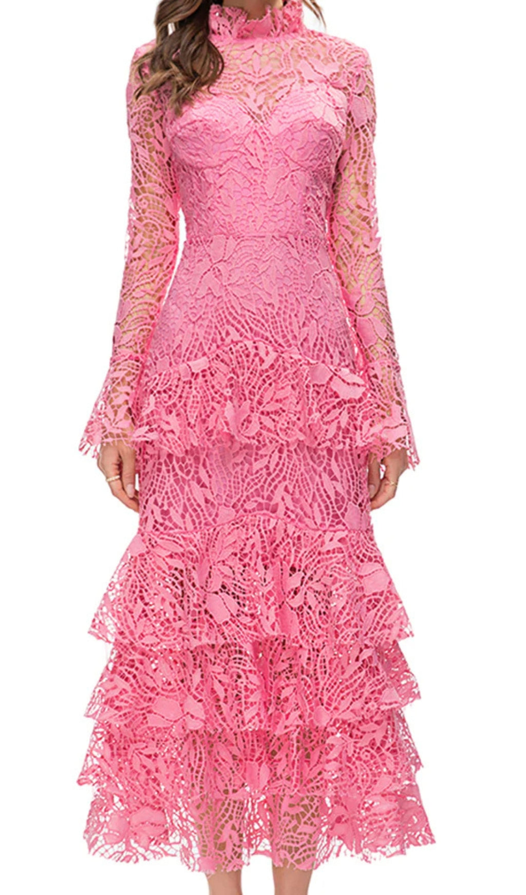 Fashionslee Women Anfisa Pink Lace Maxi Dress