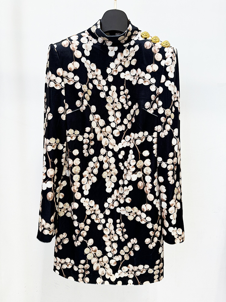 Fashionslee Women Chaha Redcurrant Print Velvet Mini Dress