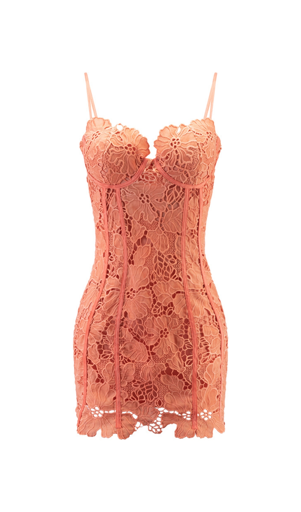 Fashionslee Women Bilge Orange Embroidered Floral Lace Mini Dress