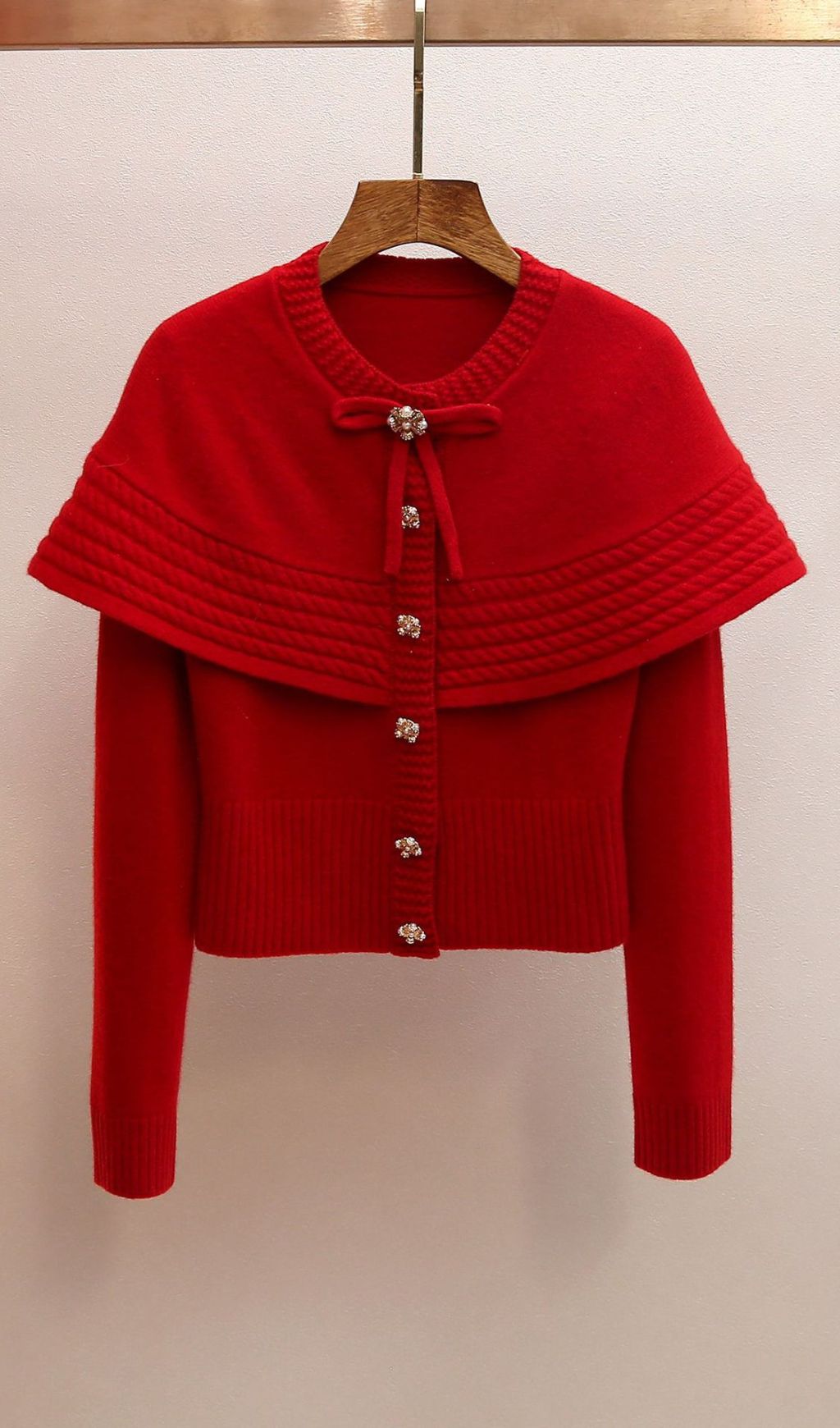 Fashionslee Women Jadyn Red Bow Cape Sweater