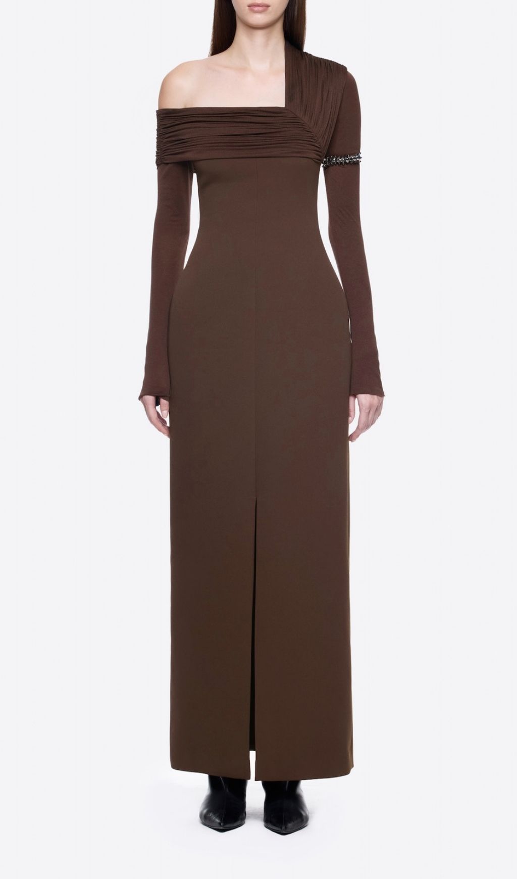 Fashionslee Women Katelynn Coffee Long Sleeve Ruched Maxi Dress