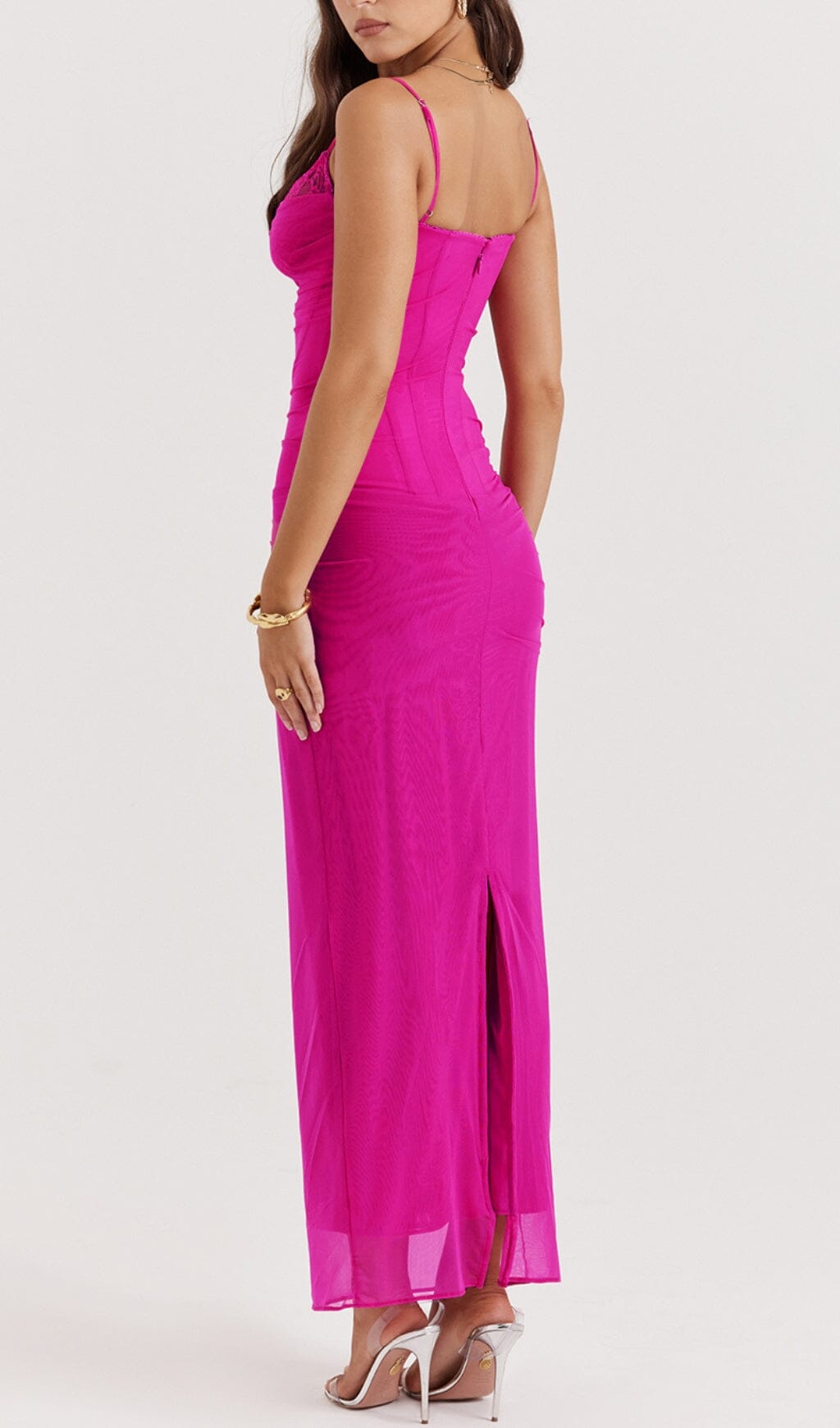 Fashionslee Women Fuchsia Corset Maxi Dress
