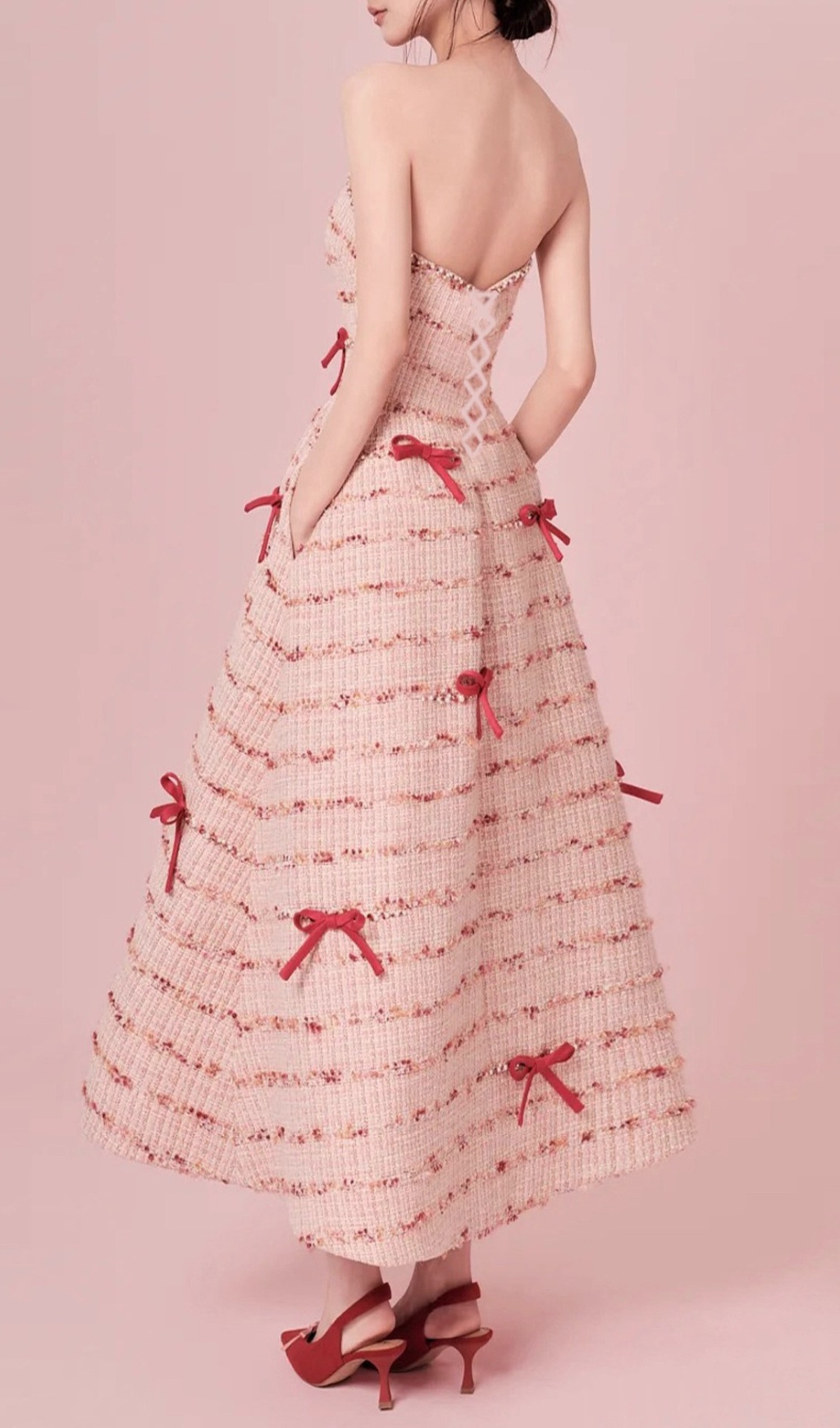Fashionslee Women Ganya Strapless Bow Beaded Midi Dress