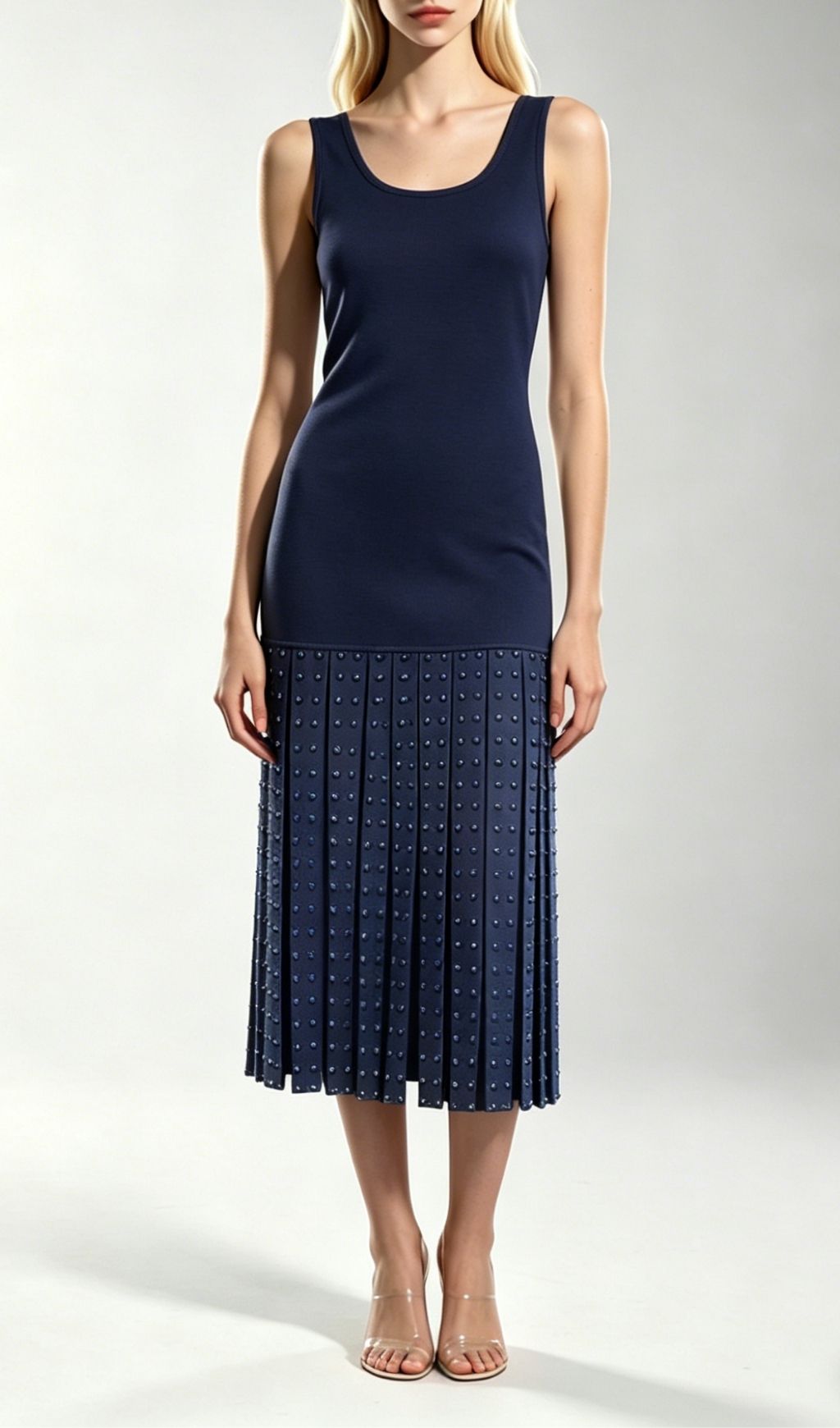 d9877211e88f5e62e8f8defaae9c58fb.jpg Fashionslee Women Kilikina Navy Blue Sleeveless Diamante Knit Midi Dress