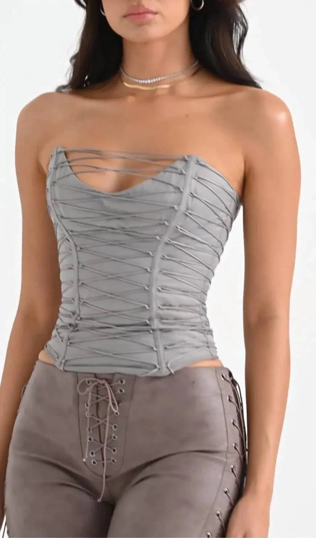 Fashionslee Women Smoke Lace Up Corset