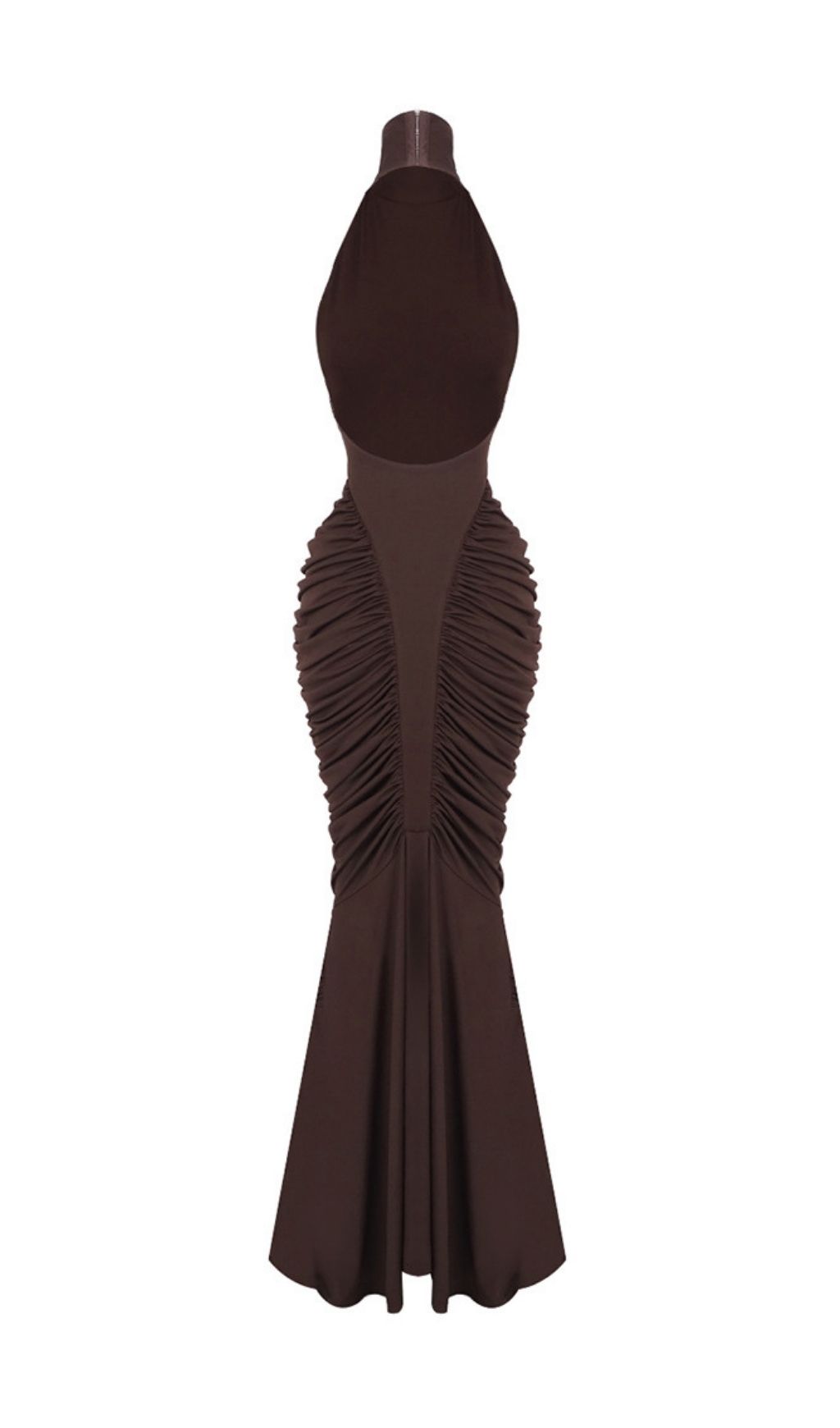 Fashionslee Women Kataleya Brown Halter Ruched Maxi Dress