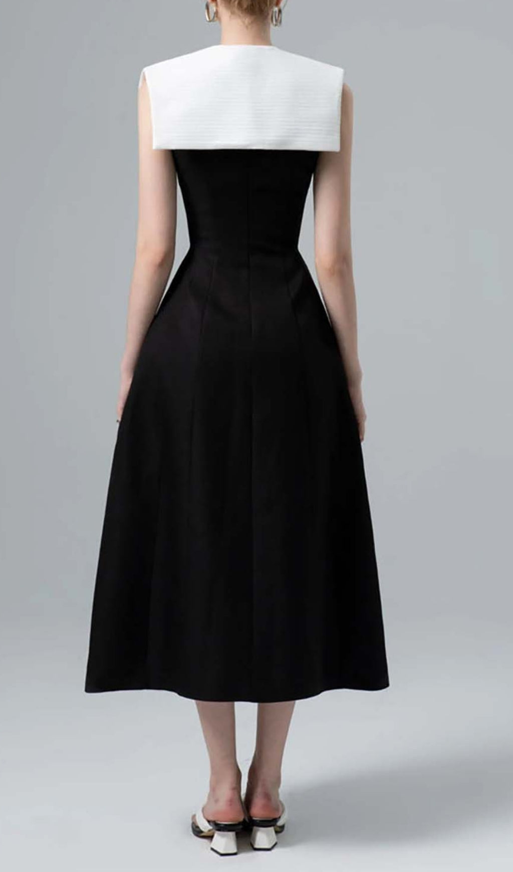 Fashionslee Women Stitching A Line Midi Dress In Black
