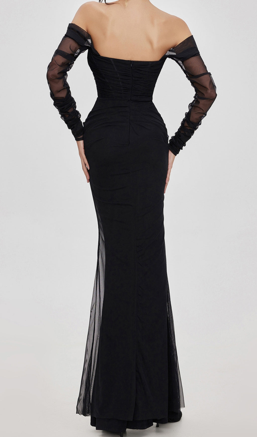 Fashionslee Women Beba Black Off Shoulder Mesh Maxi Dress