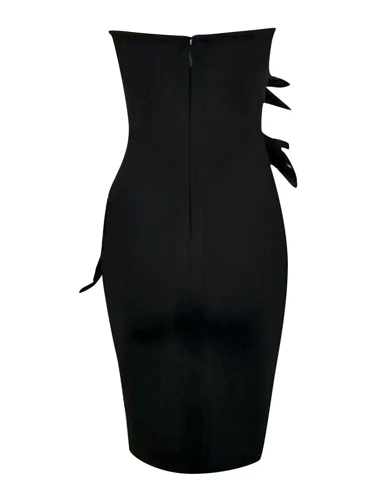 da28920b894b3b6c475c984db8d9013a.jpeg Fashionslee Women Black Strapless Feather Midi Bandage Dress