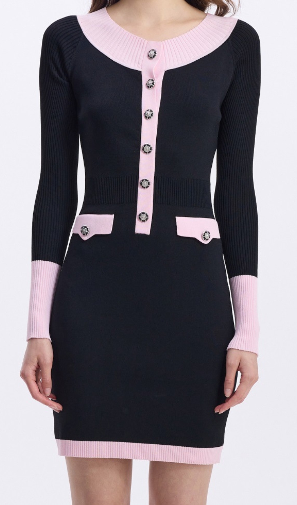 Fashionslee Women Elwyn Black Long Sleeve Knit Mini Dress
