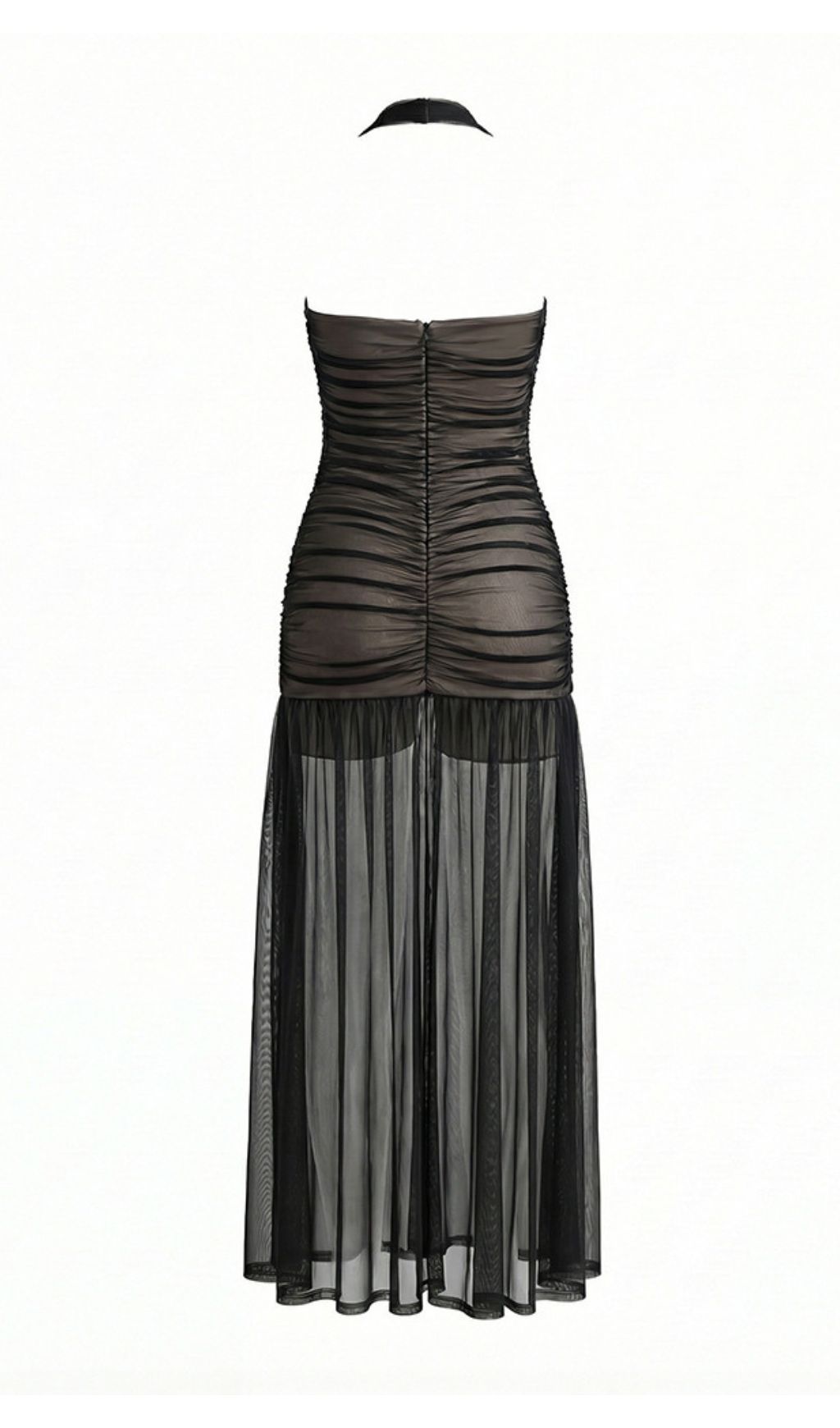 da4d98603acb963e29cd6d0bd4b21186.jpg Fashionslee Women Jadzia Black Halter Ruched Mesh Maxi Dress