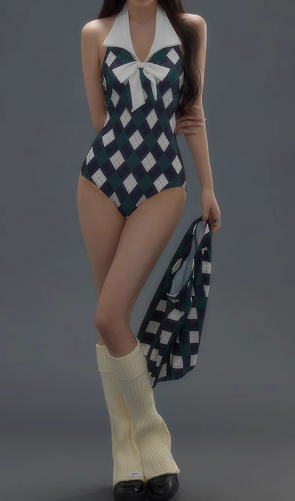 da5d830e6b39e953d9444e12101e6314.jpg Fashionslee Women Danger Argyle One-Piece Swimsuit & Skirt