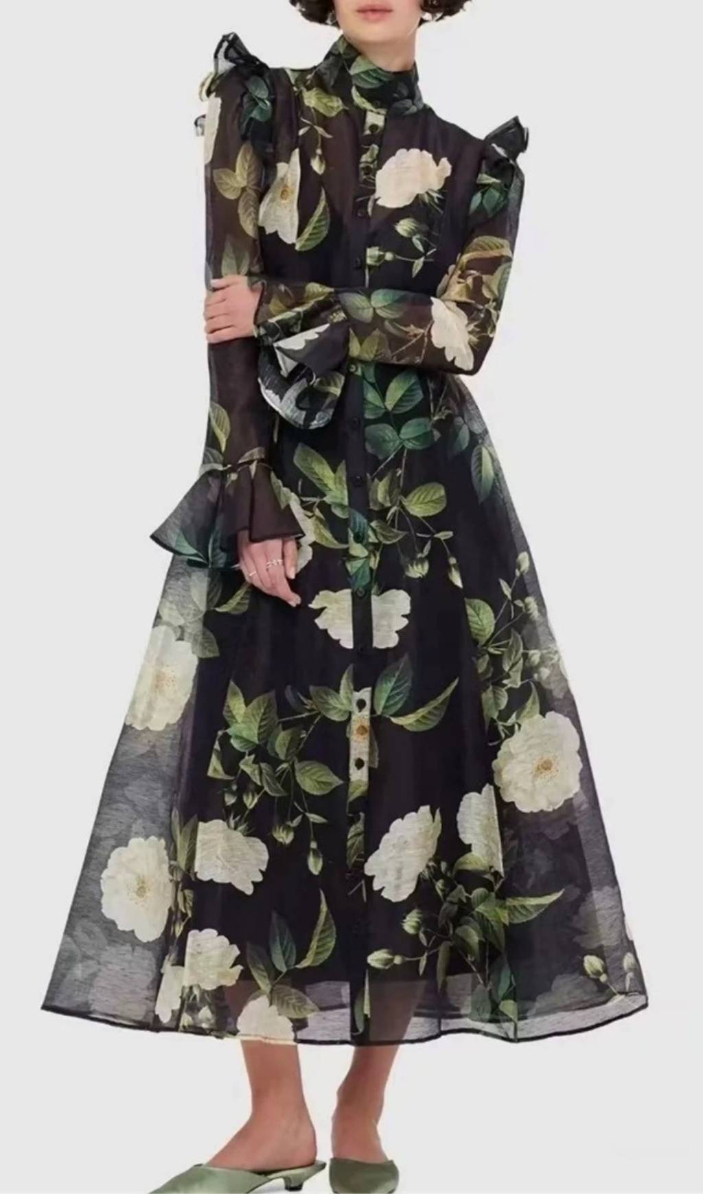 Fashionslee Women Eder Black Floral Long Sleeve Midi Dress