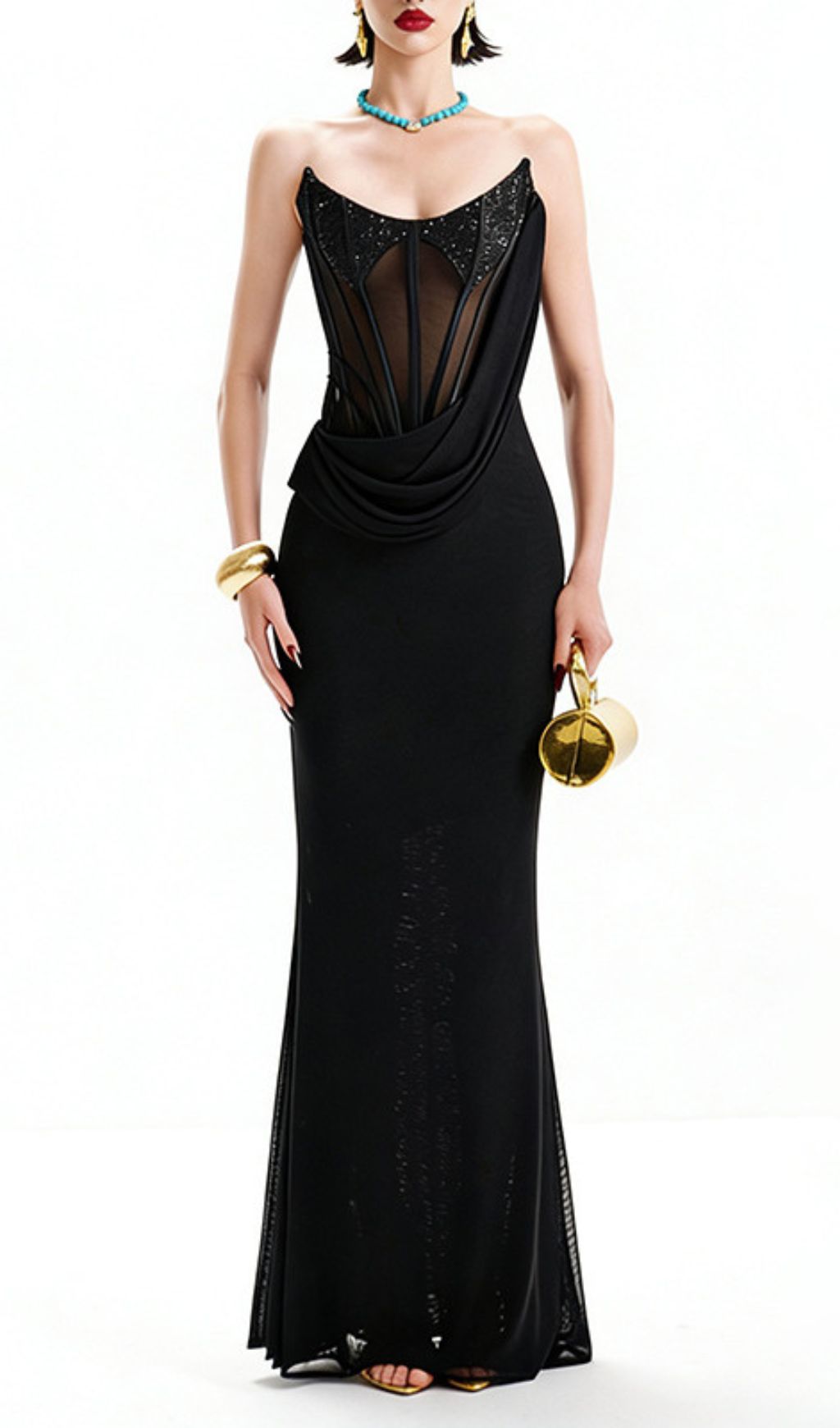 Fashionslee Women Janan Black Corset Maxi Dress