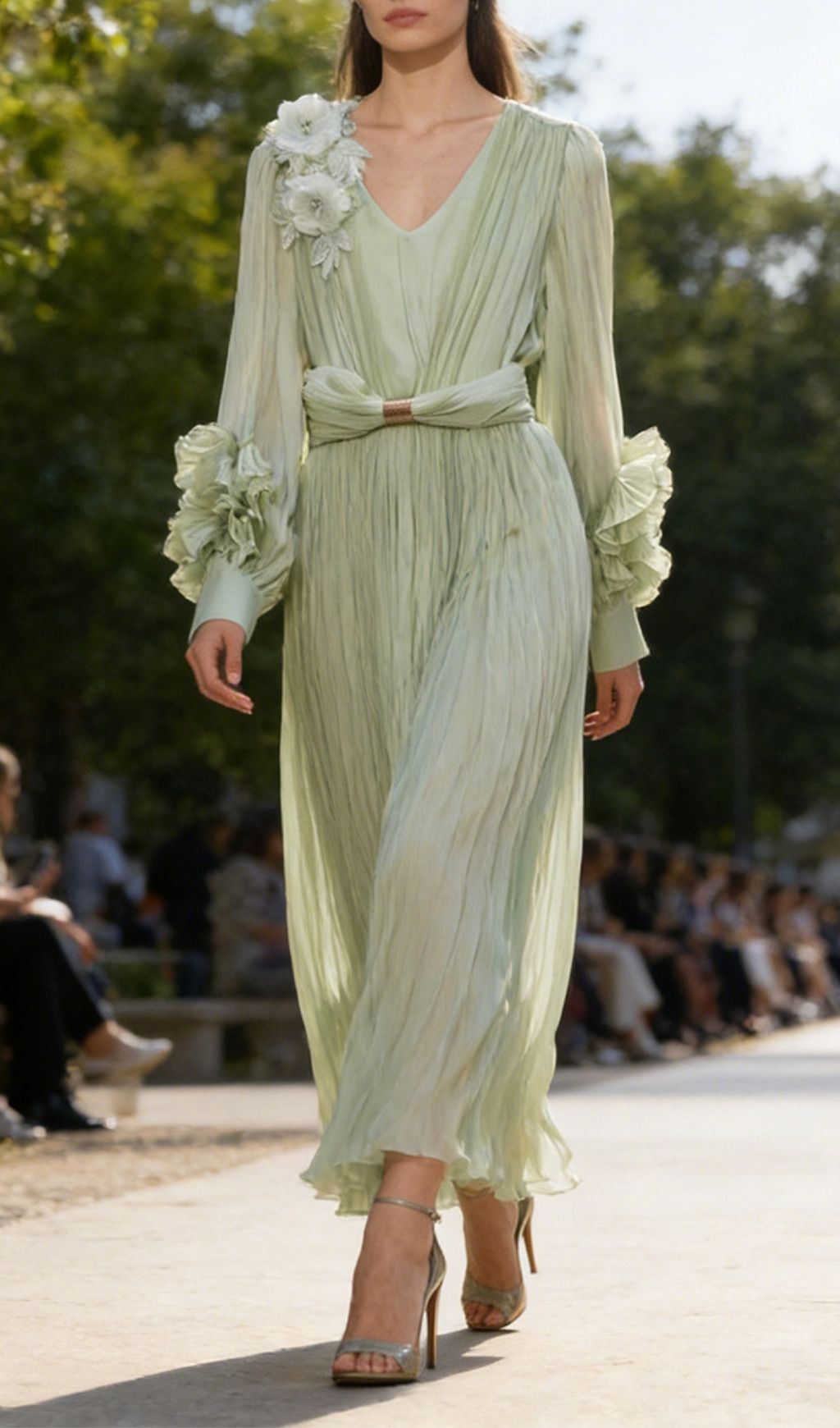 Fashionslee Women Khadija Long Sleeve Flower Pleated Maxi Dress