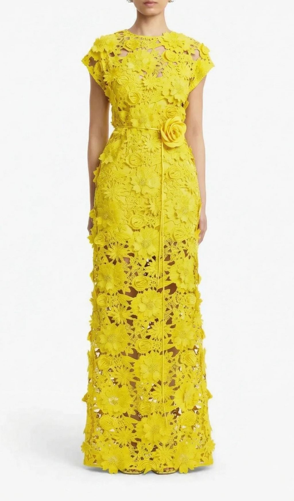 Fashionslee Women Kiera Yellow 3D Flower Lace Maxi Dress
