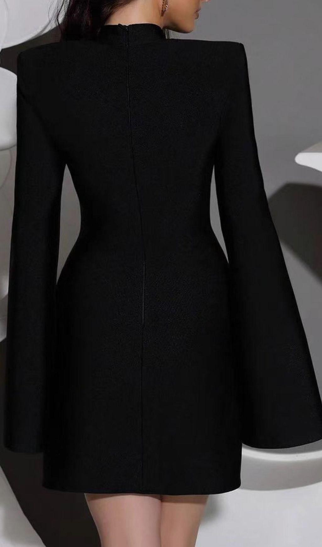 Fashionslee Women Irida Black Diamante Long Sleeve Mini Dress