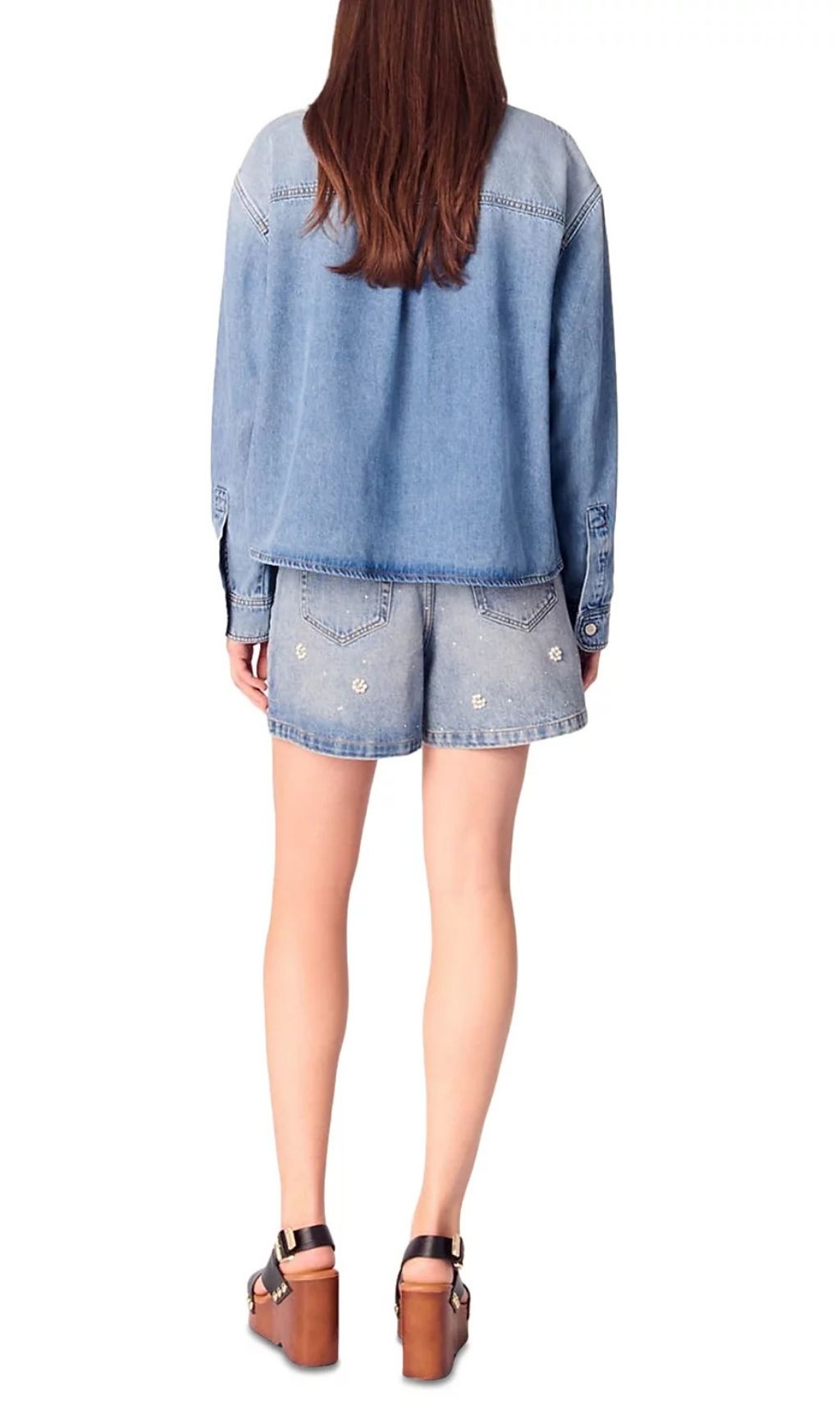 Fashionslee Women Denim Shirt with Embroidered Beads