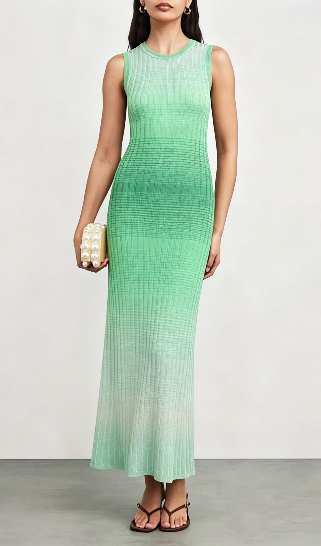 Fashionslee Women Tie-Dye Knitted Maxi Dress In Green